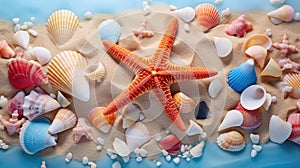 Starfish on a sandy beach, the essence of a perfect summer