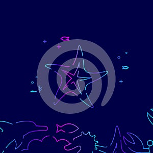 Starfish, Sea Star Vector Line Icon, Illustration on a Dark Blue Background. Related Bottom Border