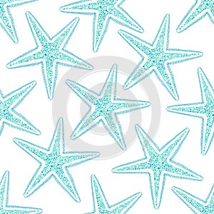 Starfish. Seamless vector pattern on white. Perfect for wallpaper, wrapping, fabric and textile