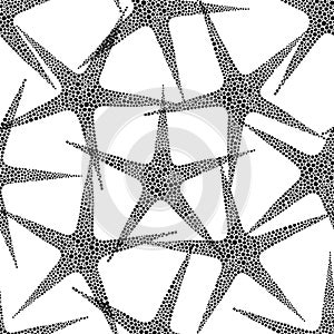Starfish. Seamless vector pattern on white. Perfect for wallpaper, wrapping, fabric and textile. Black and white