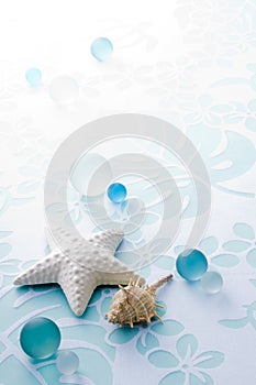 Starfish, seashell and glass balls photo