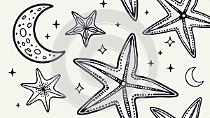 Starfish and seashell pattern, ocean theme and coastal design vector design Generative AI