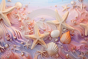 Starfish and seashells painting on beach