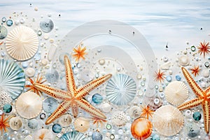 Starfish and seashells painting on beach