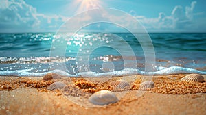 Starfish and Seashells on Sandy Beach