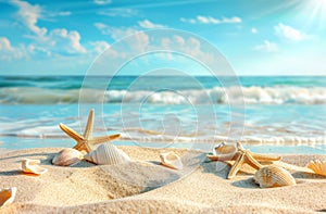 Starfish and Seashells on a Sandy Beach