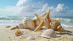 Starfish, Seashells, and Seashells on Beach