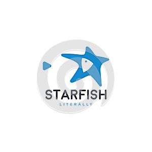 Starfish star and fish creative negative space logo design vector