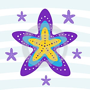 Starfish under water. Vector Illustration for printing, backgrounds, covers, packaging, greeting cards, posters, stickers, textile