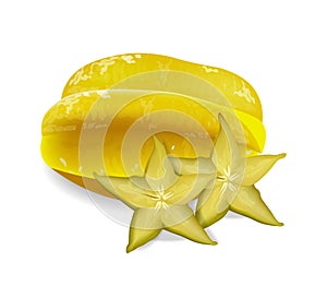 Starfruit isolated vector realistic. Exotic carambola fruit sliced. product placement 3d illustrations