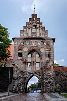 Pyrzycka city gate, a medieval brick city landmark in Stargard Szczecinski, Poland.