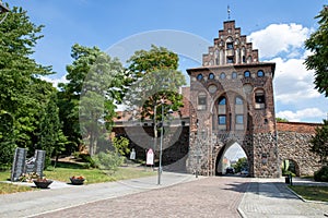 Stargard, Zachodniopomorskie / Poland-July, 14, 2020: Pyrzycka Gate in a small city. Defensive walls and a tower