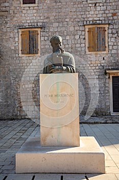 Stari Grad, Croatia - 28.03.2021: Statue of Petar Hektorovic in Hvar, Croatia