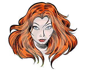 Staring redhead cartoon girl illustration character