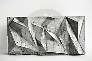 A stark black and white sculpture made from chiseled concrete with sharp angles and edges, Chiseled concrete block with sharp photo