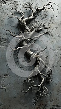 Desolate branches frozen in dusty dry landscape