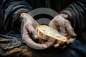 Stark portrayal Bread clutched by homeless mans dirty hands reflects capitalisms disparities