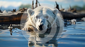 A stark visual representation of global warming and climate change, a polar bear stranded on a melting ice floe. Generative ai