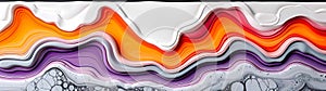 Stark white, bright orange, and purple abstract paint create layered earth-like patterns photo
