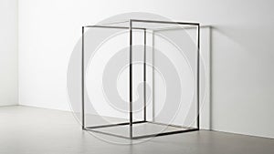 In a stark white gallery space creating sharp shadows on the