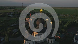 Starocherkasskaya, Russia - 2018: ancient orthodox cathedral, aerial view