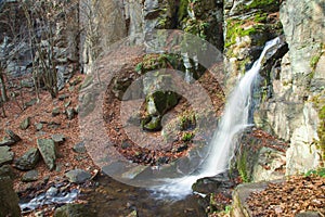 Starohutsky waterfall in the mountains above the city Nova Bana, Slovakia