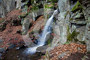 Starohutsky waterfall in the mountains above the city Nova Bana, Slovakia