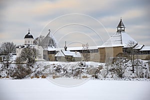 Staroladozhskaya fortress on the bank of the Volkhov river on a winter day. Leningrad Region