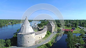 Staroladozhskaya fortress on the banks of the river Volkhov, Sunny day. Old Ladoga, Russia