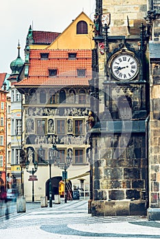 Staromestske namesti and Old Town Hall wall in Prague, Czech photo