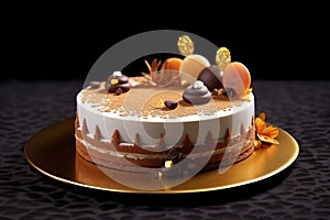 Starred chef gourmet ultra fine pastry birthday cake illustration generative ai