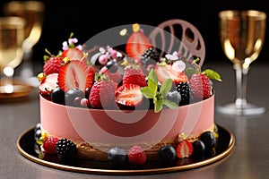 Starred chef gourmet ultra fine pastry birthday cake illustration generative ai