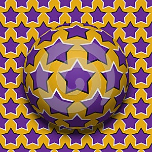 Starry ball rolling along the same surface. Abstract vector optical illusion illustration. Motion background