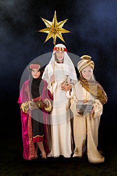 Starry christmas night with wisemen