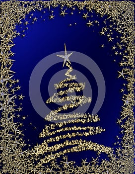 Starry Christmas tree on blue background