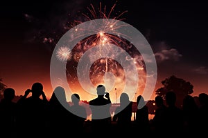 Starry explosions People watch in silhouette as fireworks light up