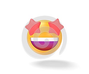 Starry eyed emoji icon. red stars for eyes excited emoticon with open smile 3D illustration