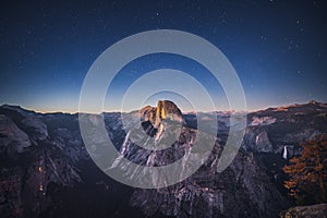 Starry Night above Half Dome in Yosemite National Park, California, USA