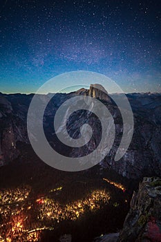 Starry Night above Half Dome and Yosemite Valley in Yosemite Nat