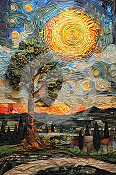The Starry Night abstract illustration style art