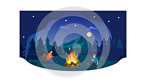 Starry Night Camping Forest Bonfire Vector, vector design Generative AI