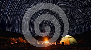 Starry Night Camping Scene with Campfire