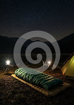 Starry Night Camping Scene in Mountains