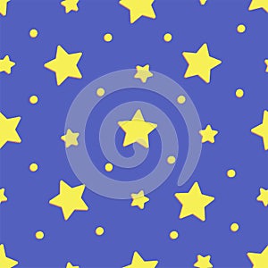 Starry night in cartoon style seamless pattern. Vector background with stars in the sky for children