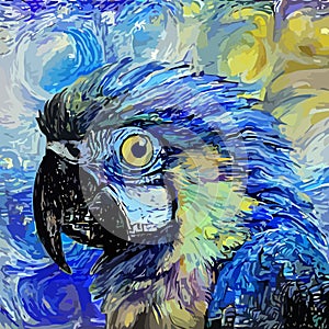 Starry Night Cute Parrot Impressionist Portrait Painting