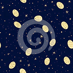 A starry night Easter pattern with glowing egg constellations against a deep blue sky