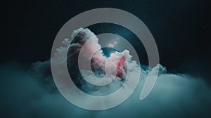 Starry night with glowing pink and blue clouds