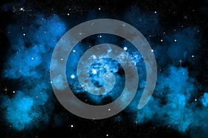 Starry night sky background with blue nebula