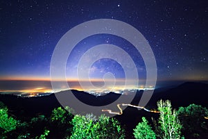 Starry night sky at Monson viewpoint Doi AngKhang and milky way