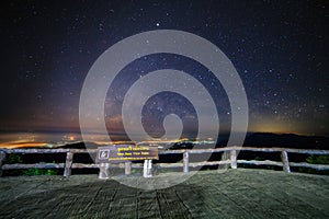 Starry night sky at Monson viewpoint Doi AngKhang and milky way galaxy with stars and space dust in the universe